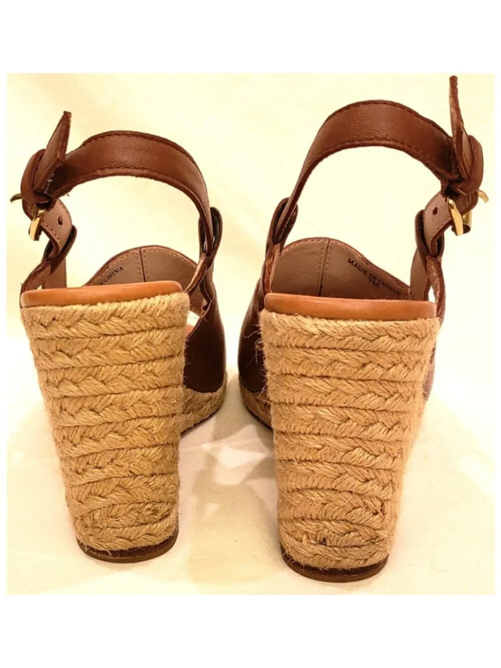 Kate Spade New York Espadrille Wedge Sandals Size 7M Cognac/Brown Leather